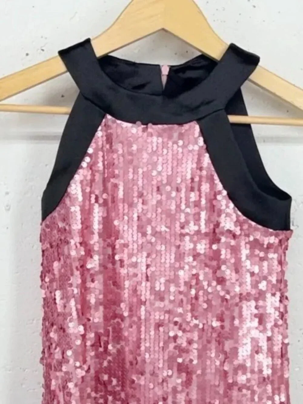 Milly Minis Girls size 10 Pink Sequin Black Bow Lined Dress